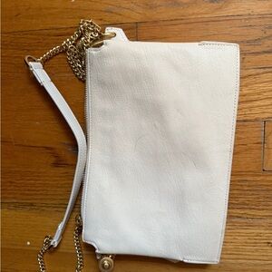 All Saints Cream Leather Clutch with Gold Chain